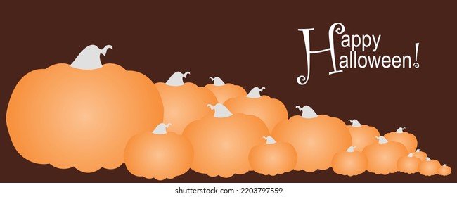happy Halloween vector banner with pumpkins on brown background