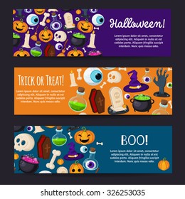 Happy Halloween vector banners.Set of cute halloween elements. Funny and creepy colorful theme for your design, prints and illustrations 