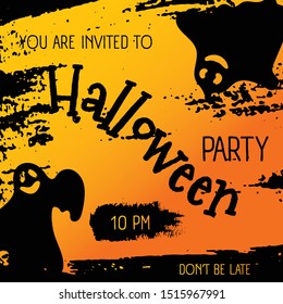 Happy Halloween vector card. Ghost characters in cartoon style. Spooky on Halloween concept invitation poster. Vector Illustration