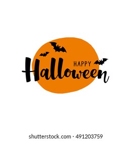 Happy Halloween vector card with hand lettering. Holiday illustration with calligraphy for banner, poster, greeting card, party invitation. 