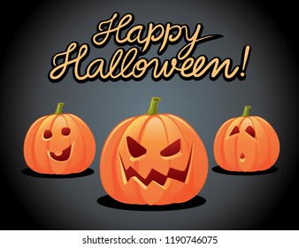 Happy Halloween Vector Card. Horror jack o lantern characters illustration spooky party invitation
