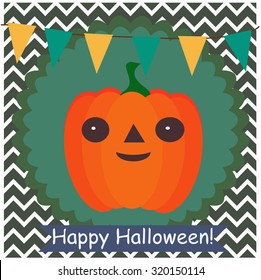 Happy Halloween vector card with pumpkin.