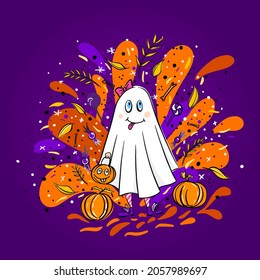 Happy Halloween vector and cheerful illustration. Festive banner with calligraphy. Party invitations. Vector illustration.