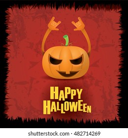 Happy halloween vector creative background. pumpkin rock n roll style halloween greeting card with text. Happy halloween rock concert poster design template or greeting card