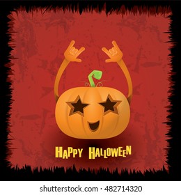 Happy halloween vector creative background. pumpkin rock n roll style halloween greeting card with text. Happy halloween rock concert poster design template or greeting card