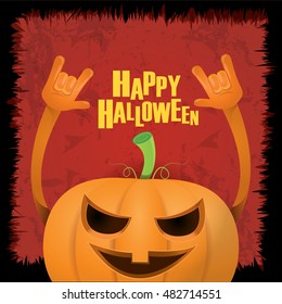 Happy halloween vector creative background. pumpkin rock n roll style halloween greeting card with text. Happy halloween rock concert poster design template or greeting card