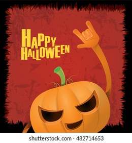 Happy halloween vector creative background. pumpkin rock n roll style halloween greeting card with text. Happy halloween rock concert poster design template or greeting card