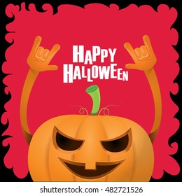 Happy halloween vector creative background. pumpkin rock n roll style halloween greeting card with text. Happy halloween rock patry concert poster design template or greeting card
