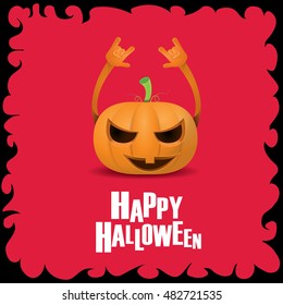 Happy halloween vector creative background. pumpkin rock n roll style halloween greeting card with text. Happy halloween rock patry concert poster design template or greeting card