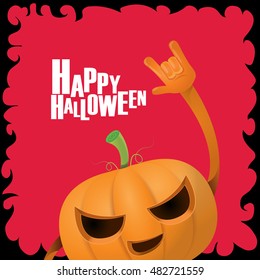 Happy halloween vector creative background. pumpkin rock n roll style halloween greeting card with text. Happy halloween rock patry concert poster design template or greeting card