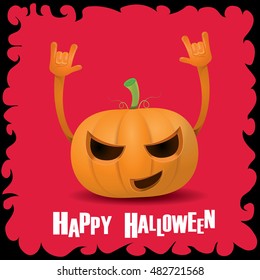 Happy halloween vector creative background. pumpkin rock n roll style halloween greeting card with text. Happy halloween rock patry concert poster design template or greeting card