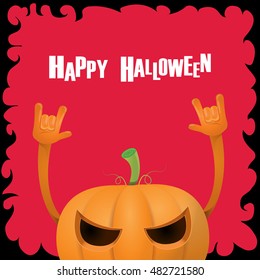 Happy halloween vector creative background. pumpkin rock n roll style halloween greeting card with text. Happy halloween rock patry concert poster design template or greeting card