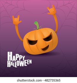 Happy halloween vector creative background. pumpkin rock n roll style halloween greeting card with text. Happy halloween rock concert poster design template or greeting card. vector jack o lantern