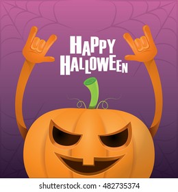 Happy halloween vector creative background. pumpkin rock n roll style halloween greeting card with text. Happy halloween rock concert poster design template or greeting card. vector jack o lantern