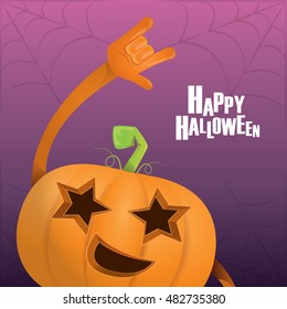 Happy halloween vector creative background. pumpkin rock n roll style halloween greeting card with text. Happy halloween rock concert poster design template or greeting card. vector jack o lantern
