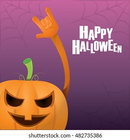 Happy halloween vector creative background. pumpkin rock n roll style halloween greeting card with text. Happy halloween rock concert poster design template or greeting card. vector jack o lantern