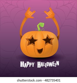 Happy halloween vector creative background. pumpkin rock n roll style halloween greeting card with text. Happy halloween rock concert poster design template or greeting card. vector jack o lantern