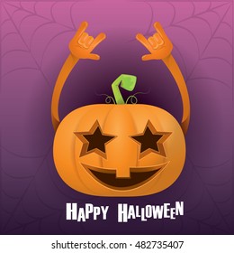 Happy halloween vector creative background. pumpkin rock n roll style halloween greeting card with text. Happy halloween rock concert poster design template or greeting card. vector jack o lantern