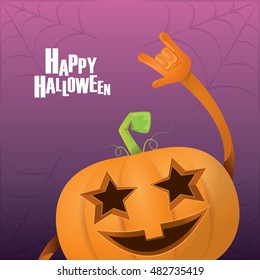 Happy halloween vector creative background. pumpkin rock n roll style halloween greeting card with text. Happy halloween rock concert poster design template or greeting card. vector jack o lantern