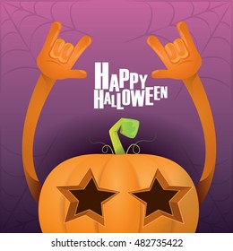 Happy halloween vector creative background. pumpkin rock n roll style halloween greeting card with text. Happy halloween rock concert poster design template or greeting card. vector jack o lantern
