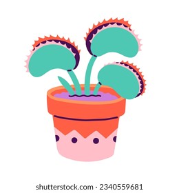 Happy Halloween. Vector cute illustrations of venus flytrap in trendy colors for postcard creation