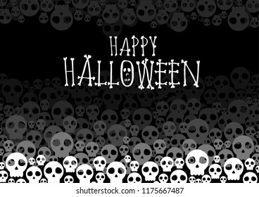 Happy Halloween Vector. Cute skull heads on Happy Halloween text banner.