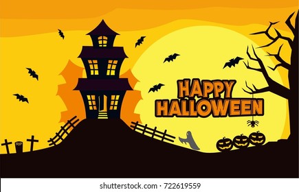 Happy Halloween Vector Design for Background, Website Banner, Greeting Design, Social Media Posting. Orange Happy Halloween Elegant Modern Background Template. Halloween Silhouette Background