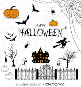 happy halloween vector design element set isolated on a white background