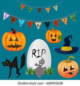 Happy Halloween vector design elements. Halloween set.