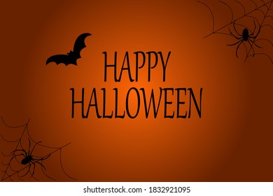 Feliz Halloween. Emblema vectorial de Halloween con arañas y un murciélago