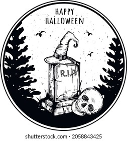 happy halloween, vector eps. circular frame
