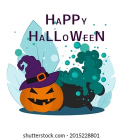 Happy Halloween. Vector flat illustration. Holiday symbols.