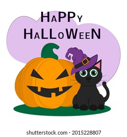 Happy Halloween. Vector flat illustration. Holiday symbols.