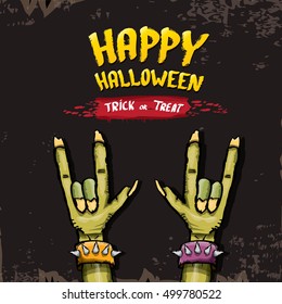 Happy halloween vector greeting card with zombie hand. vector halloween background