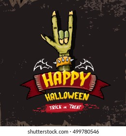 Happy halloween vector greeting card with zombie hand. vector halloween background