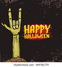 Happy halloween vector greeting card with zombie hand. vector halloween background