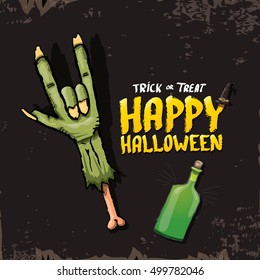 Happy halloween vector greeting card with zombie hand. vector halloween background