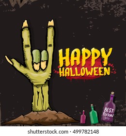 Happy halloween vector greeting card with zombie hand. vector halloween background