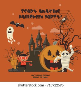 Happy Halloween vector greeting card. Trick or treat. Boo!