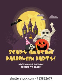 Happy Halloween vector greeting card. Trick or treat. Boo!