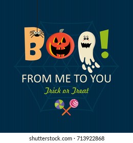 Happy Halloween vector greeting card. Trick or treat. Boo!