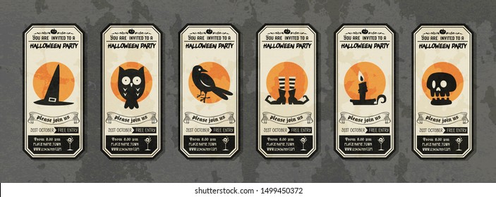 Happy halloween vector greeting card,Halloween vector label with cute character set ,halloween background.