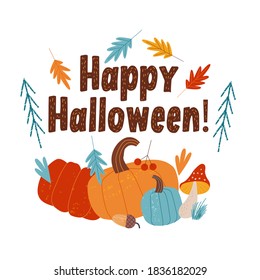 Happy Halloween. Vector holiday illustration with scary pumpkins.