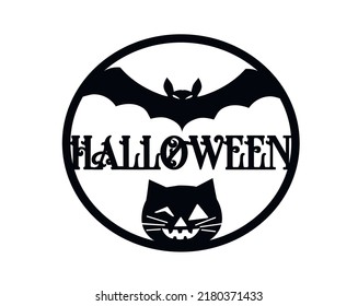 Happy Halloween Vector illustration. Banner. Bat, lettering and stylized pattern in vintage style.
