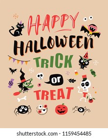  Happy halloween. Vector illustration with halloween design elements. Trick or treat.

