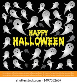 Happy Halloween vector illustration with flying ghost spirit and text. Happy halloween poster with ghost.Halloween banner design vector.