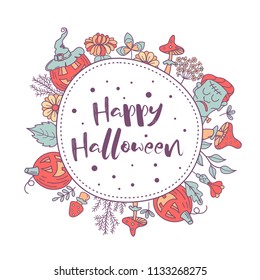 Happy Halloween vector illustration. Hand drawn greeting card, i