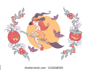 Happy Halloween vector illustration. Hand drawn greeting card, i