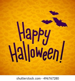 Happy Halloween Vector Illustration with Hand Lettering Text. Orange Background.