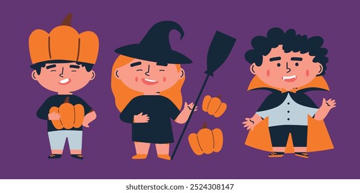 Happy Halloween vector illustration. House, pumpkin, bats, decorate for Halloween home backyard and autumn landscape on background. Stylized autumn forest and mysterious house on background.	
